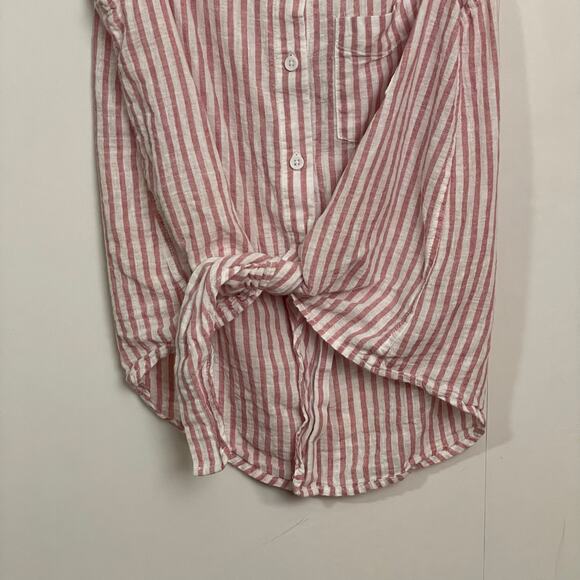 BeachLunchLounge S stripe button up tank top summer coastal pink linen Barbie - Picture 3 of 7